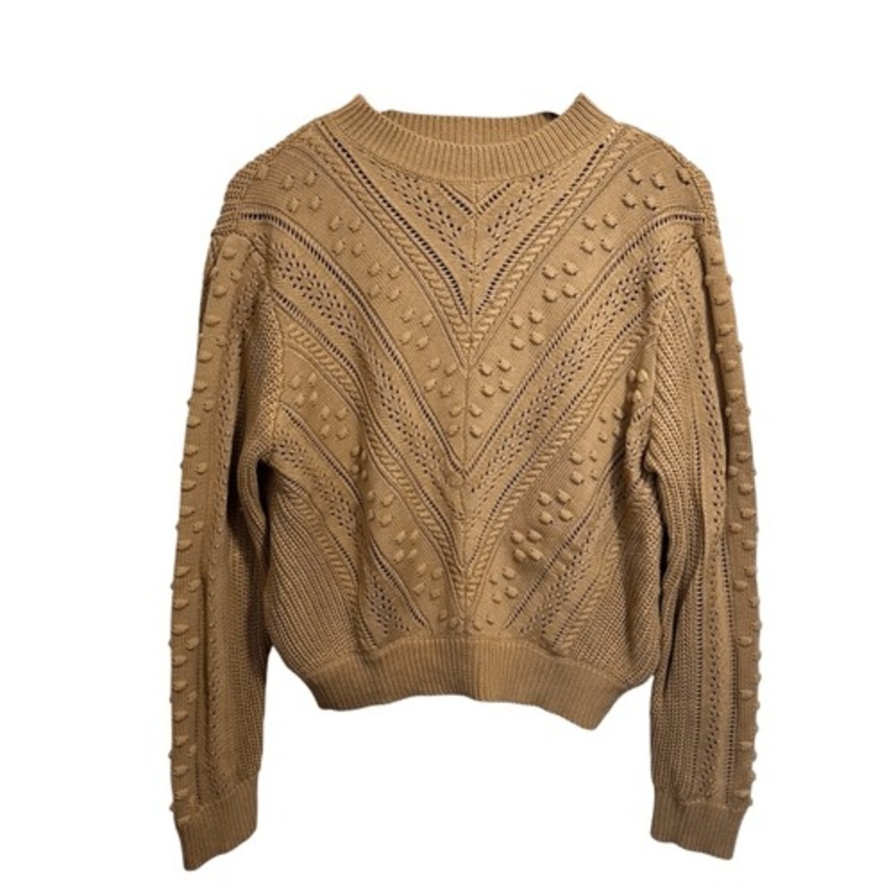 Dalilah Wool Blend Chunky Ribbed 3D Textured Knit Fall Camel Sweater, S/M - Picture 2 of 9